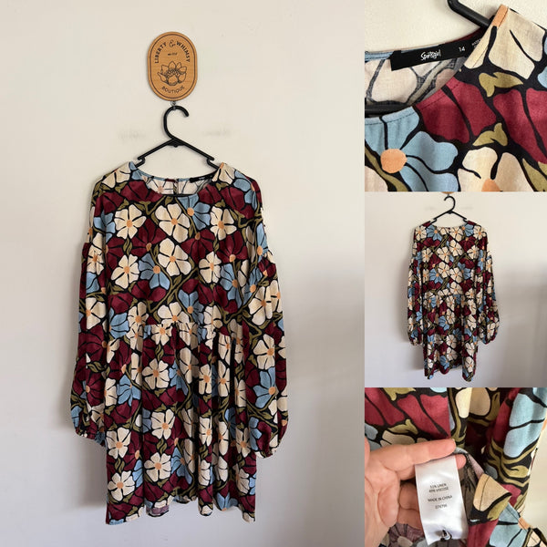 Sportsgirl l/s floral linen/viscose dress Sz 14 NWOT