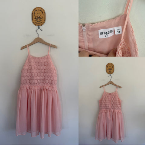 Origami peach tulle dress Sz 12 as new
