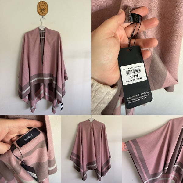Basque pink/brown soft knit poncho cape One Size RRP $79.95 NWT