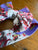 Purple floral Sz M bow 19cm 6-12m NWOT