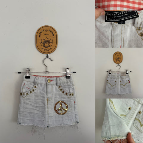 Rock Your Baby vinty denim skirt Sz 3 VGUC with storage mark on leg as pictured