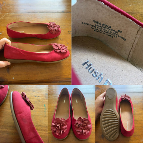 Hush Puppies Selena red nubuck flats Sz 8.5 RRP $119.95 as new, storage mark as pictured