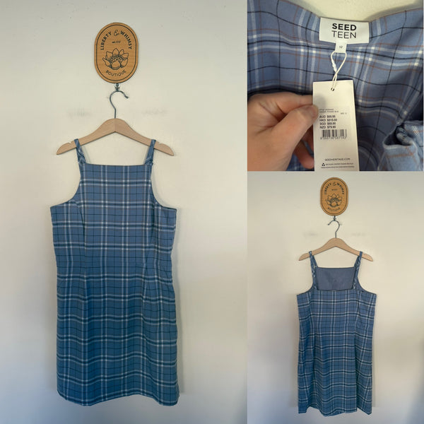 Seed powder blue gingham dress Sz 12 NWT