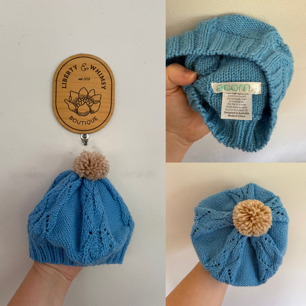 Acorn blue merino wool beanie Sz S (6-18m) NWOT