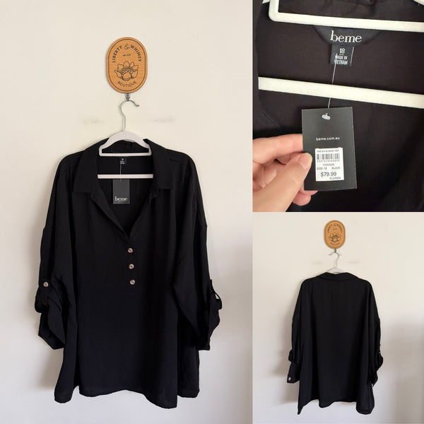 BeMe black 3/4 sleeve roll top Sz 18 RRP $79.99 NWT