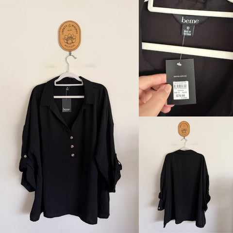 BeMe black 3/4 sleeve roll top Sz 18 RRP $79.99 NWT