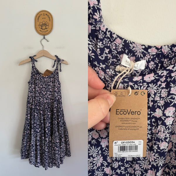 Next navy/pink/white ditsy floral tiered dress Sz 5 NWT