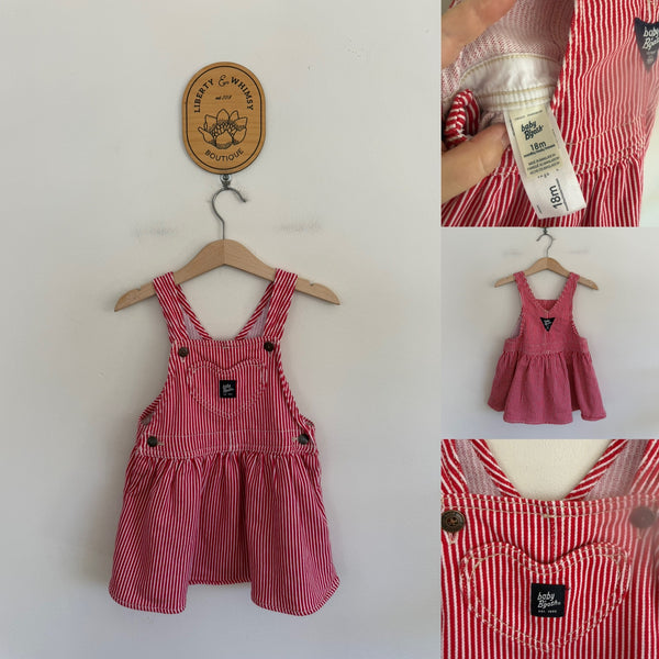 OshKosh red stripe pinnie Sz 18m as new