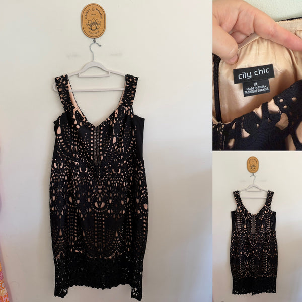 City Chic black broderie cocktail dress Sz XL (20-22) as new