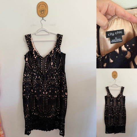City Chic black broderie cocktail dress Sz XL (20-22) as new
