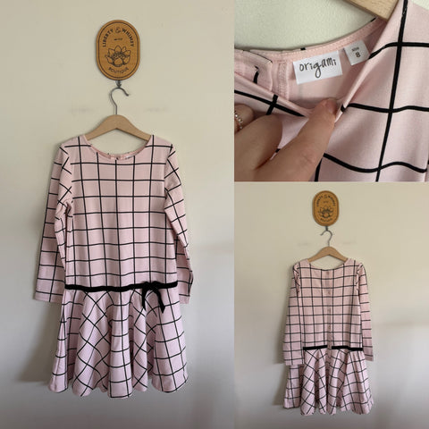 Origami l/s check swing dress Sz 8 as new
