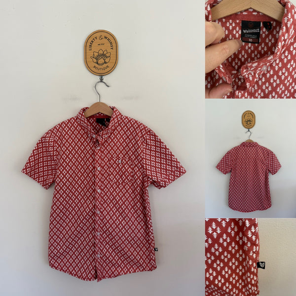 Bauhaus terracotta print shirt Sz 10 as new