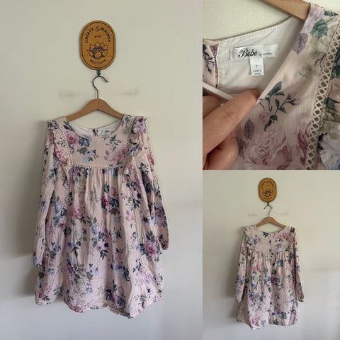 Bebe l/s floral dress Sz 7 as new/EUC