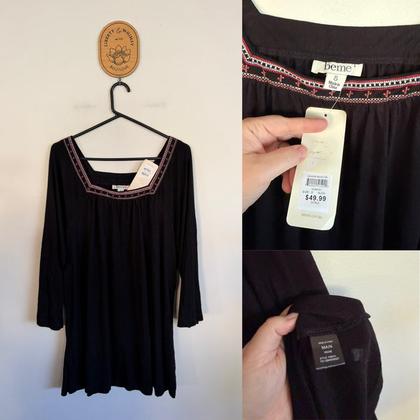 BeMe black square neck top Sz S (very generous) RRP $49.99 NWT