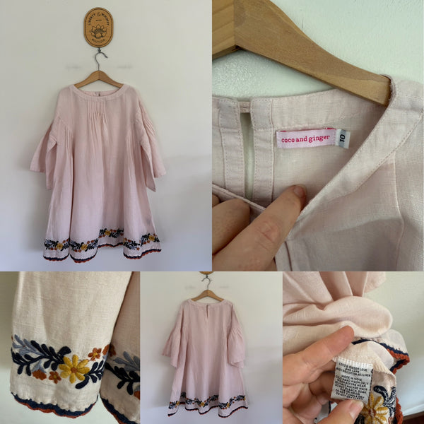 Coco & Ginger pale pink embroidered dress Sz 10 NWOT