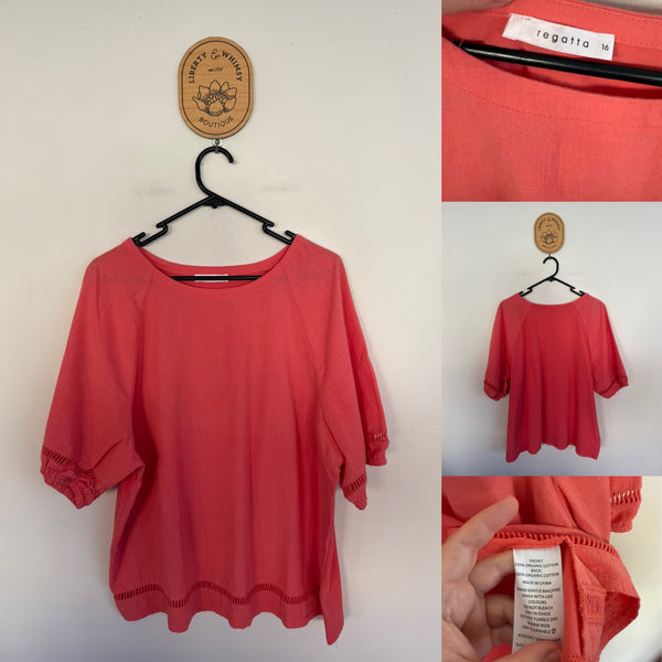 Regatta peach organic cotton top Sz 16 as new/EUC