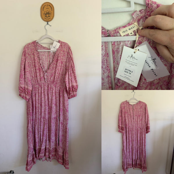 Iris Maxi pink floral boho dress Sz 16 NWT