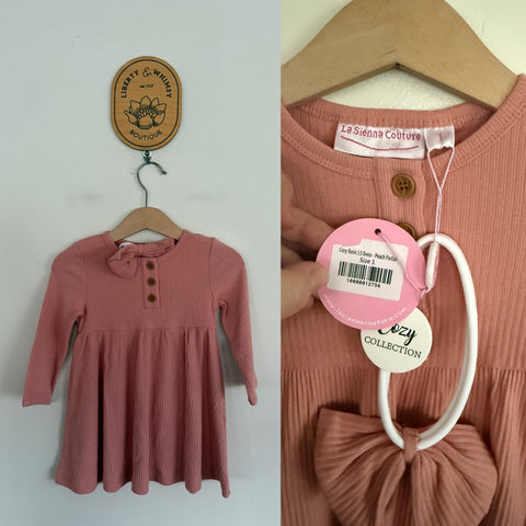 La Sienna peach parfait cozy basic dress & headband set Sz 1 NWT