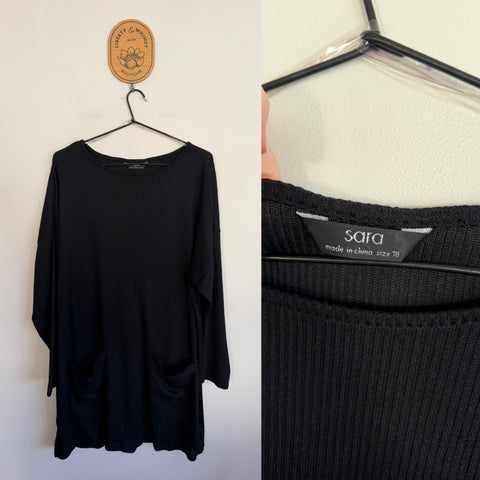 Sara black ribbed pocket shirt Sz 18 NWOT