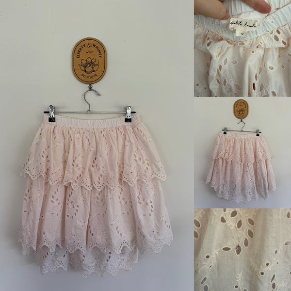 Petite Amalie pink broderie skirt Sz 12 as new but mark as pictured