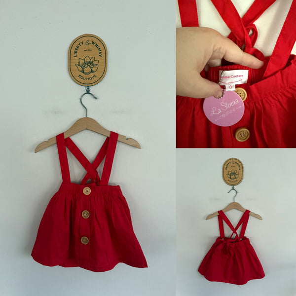 La Sienna red suspender skirt Sz 0 NWT