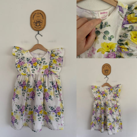 Milky floral ruffle dress Sz 4 NWOT