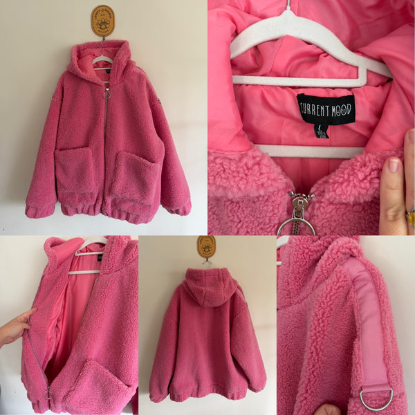 Current Mood pink VERY oversized jacket Sz L NWOT