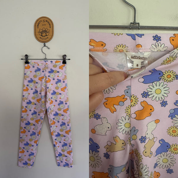 Milkshake bunny/daisy leggings Sz 8 NWOT