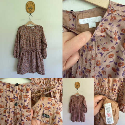 Burberry l/s tan floral dress Sz 8 as new