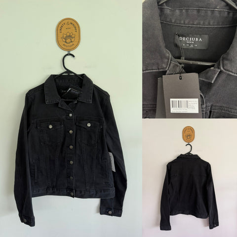 Decjuba washed black denim jacket Sz 12 RRP $129.95 NWT