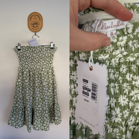 Mooloola green/white strapless dress Sz 8 NWT
