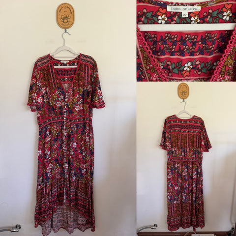 Label of Love pink ditsy floral dress Sz 20 but best fit 18 imo, EEUC
