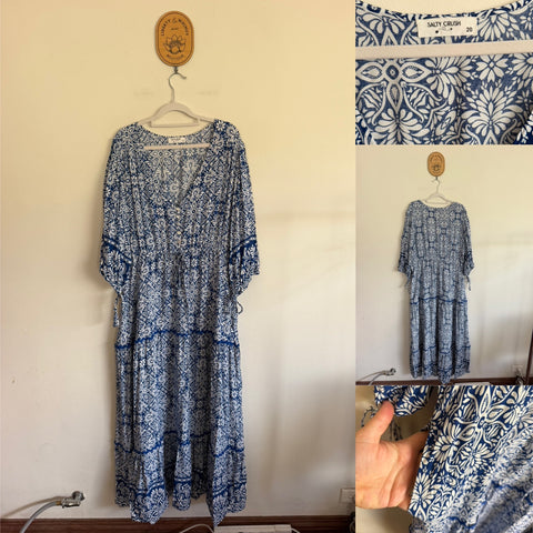 Salty Crush blue Baxter 3/4 sleeve tiered dress with ric rac splicing Sz 20 as new (washed only)