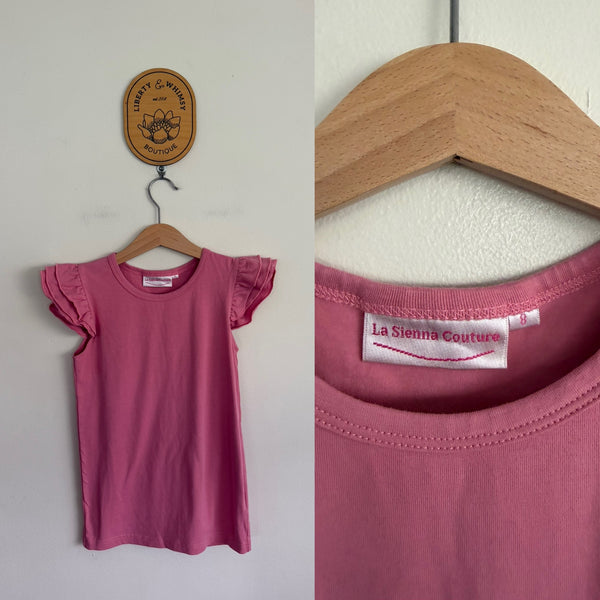 La Sienna pink flutter sleeve top Sz 8 VGUC