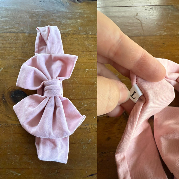 Dusty pink Sz L bow 21.5cm 1-3y NWOT