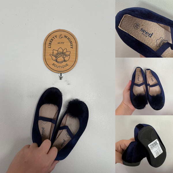Seed navy leather ballet flats Sz 28 EEUC