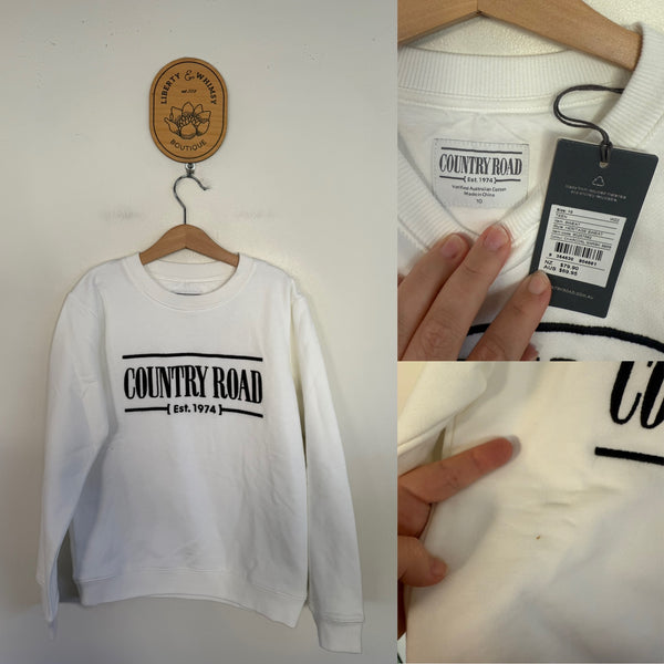 Country Road heritage sweat jumper Sz 10 NWT - faint shop mark on front will wash out in first wash