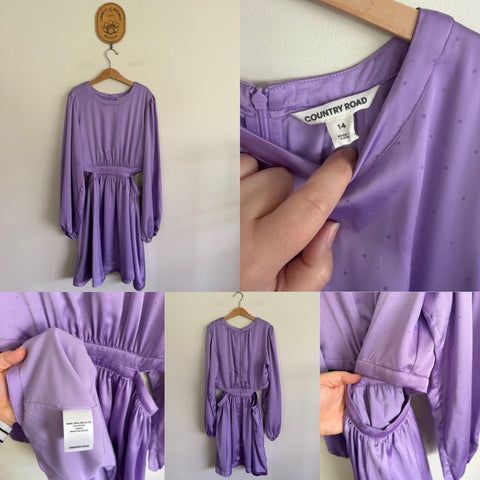 Country Road l/s dark lilac spot dress Sz 14 RRP $119 as new