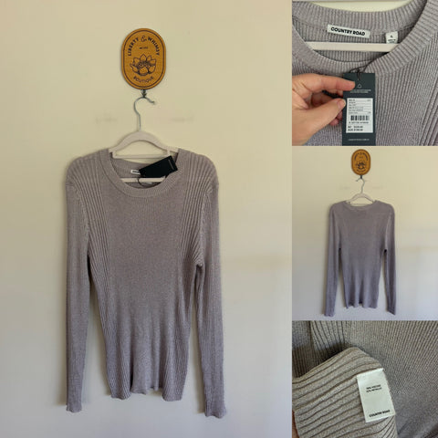 Country Road violet metallic l/s knit top Sz XL RRP $199 NWT