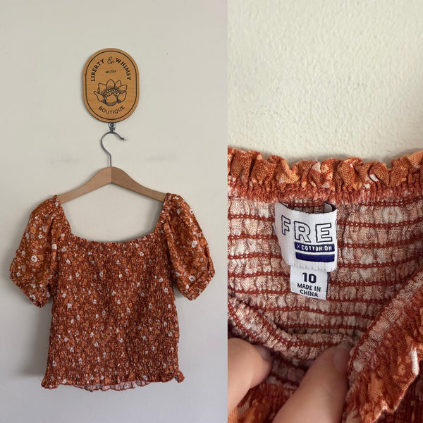 Free x Cotton On floral ruched top Sz 10 as new