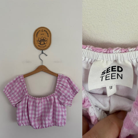 Seed Teen purple gingham crop top Sz 12 as new