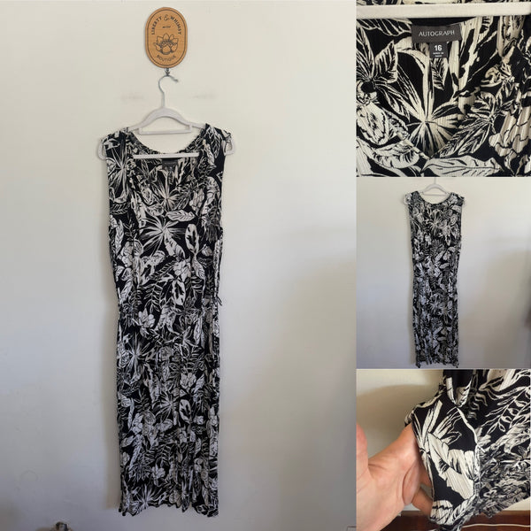 Autograph black/white floral dress Sz 16 EUC worn twice