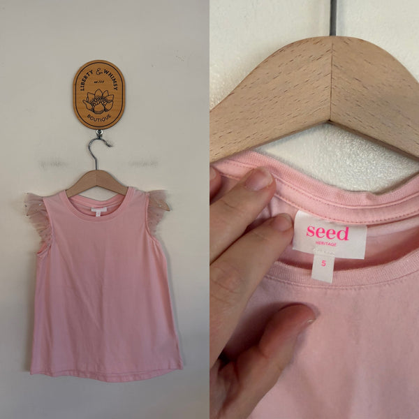 Seed pink flutter sleeve top Sz 5 as new