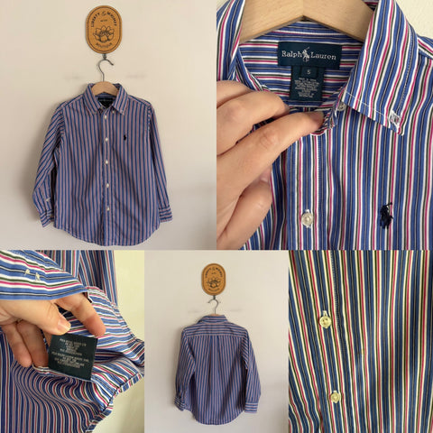 Ralph Lauren l/s blue stripe shirt Sz 5 as new with faint mark as pictured