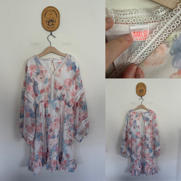 Marlo l/s floral keyhole dress Sz 15-16 but would easily fit from size 12, as new