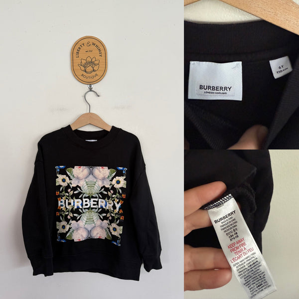 Burberry black floral print jumper Sz 6 EEUC