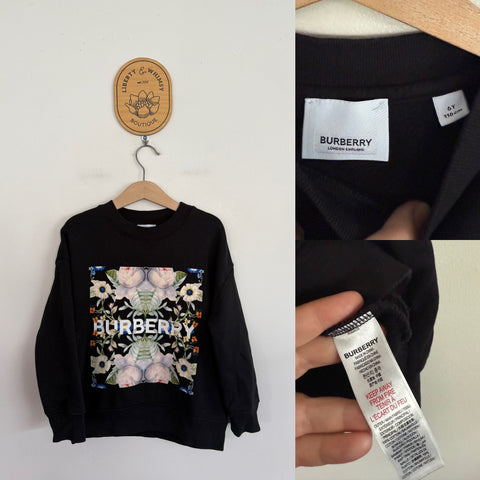 Burberry black floral print jumper Sz 6 EEUC