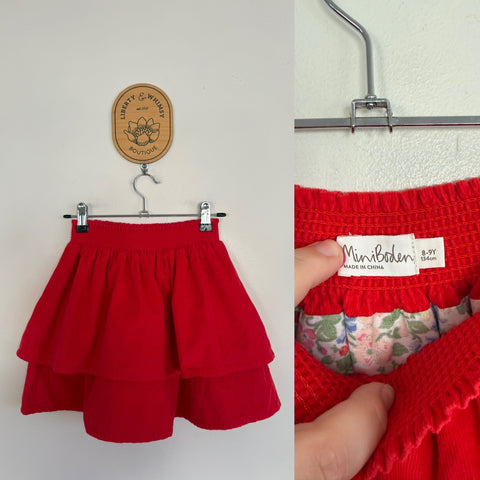 Mini Boden red cord ra ra skirt Sz 8-9 EEUC