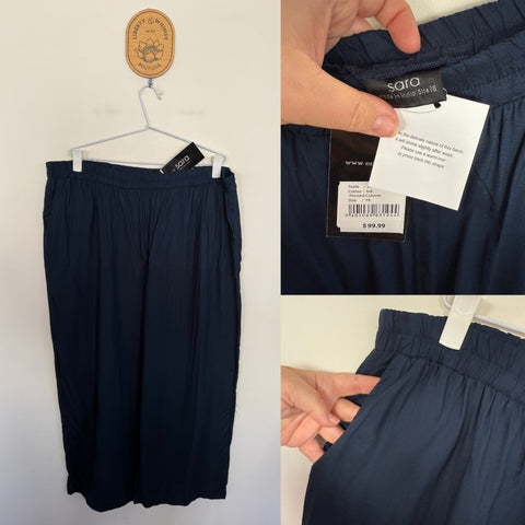 Sara navy 3/4 pants culottes Sz 16 RRP $99.99 NWT