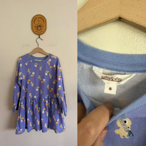 Milkshake l/s blue bunny dress Sz 8 EUC